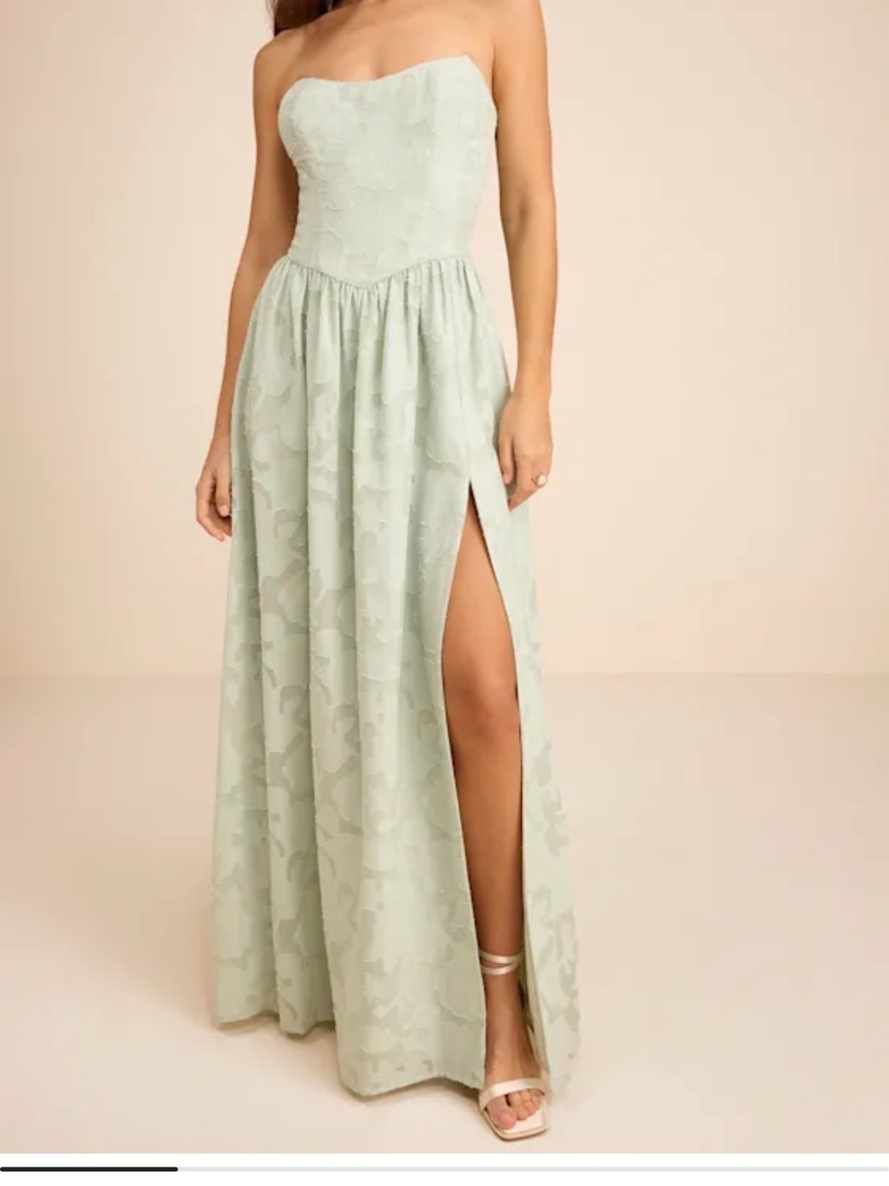 Lulus Kalila Sage Floral Burnout Strapless Maxi Dress size xl